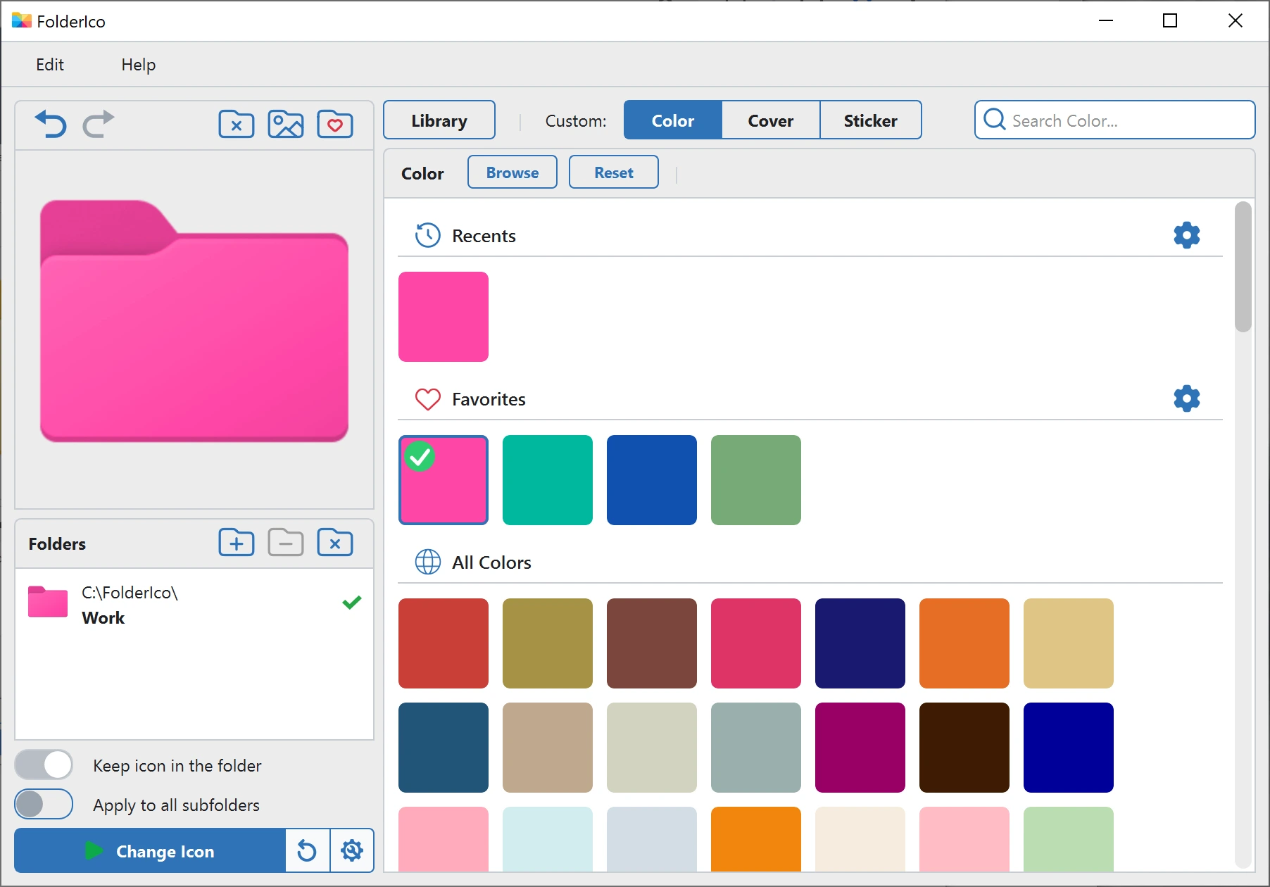 FolderIco folder icon editor with a custom folder color added