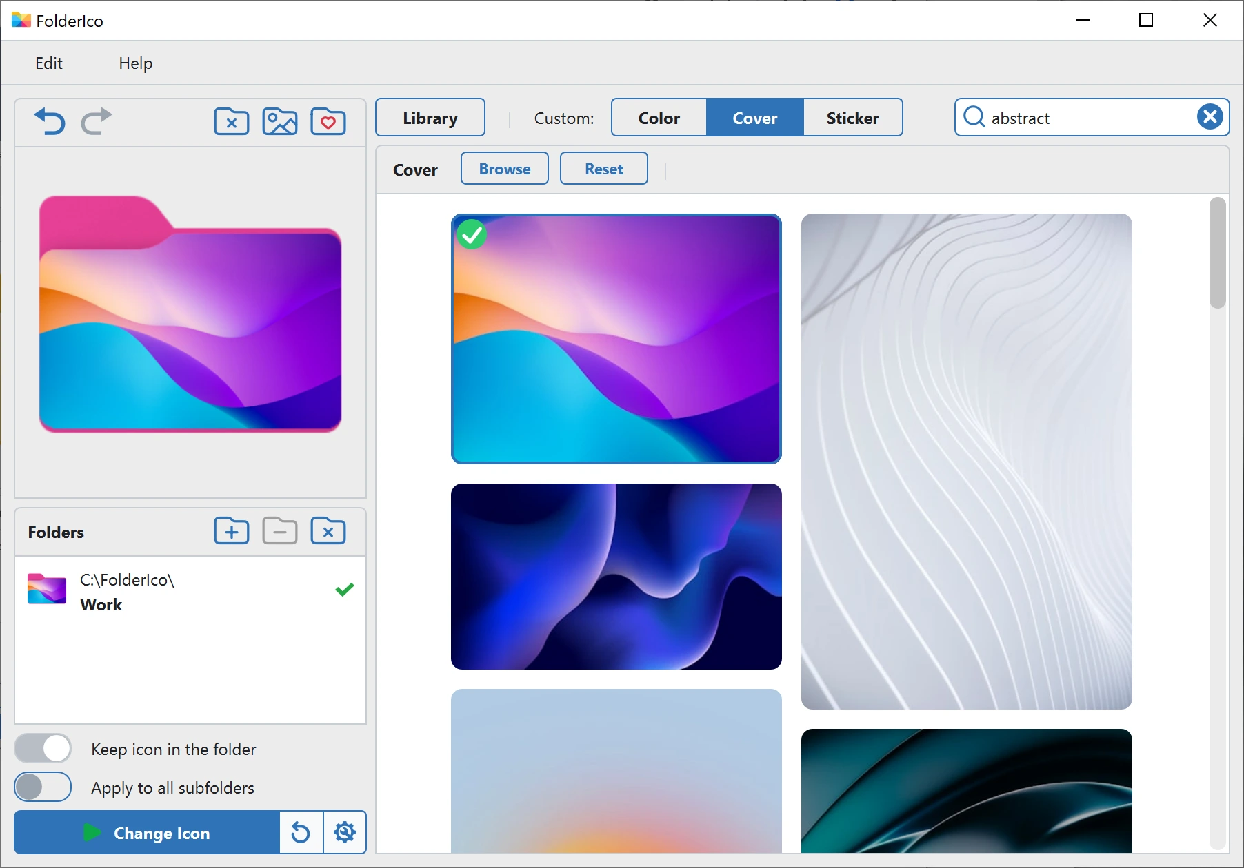 FolderIco folder icon editor with a cover image added