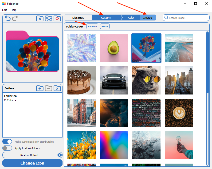 Choose an image as a folder cover to create a Windows folder preview
