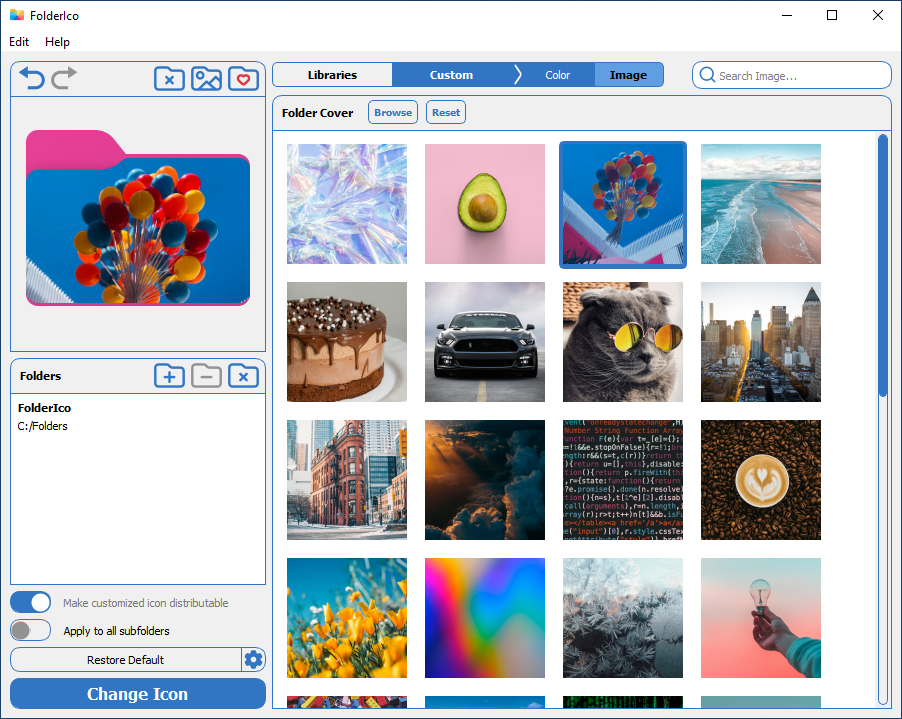 custom folder icon with color sticker and cover image