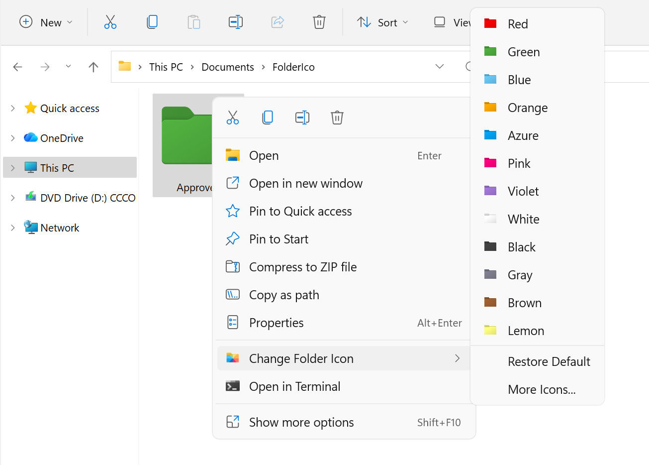 open FolderIco from Explorer to customize a folder icon